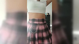 HOT 18 TEENS takes off her miniskirt in the college bathroom and sending the video to her teacher. Real homemade video
