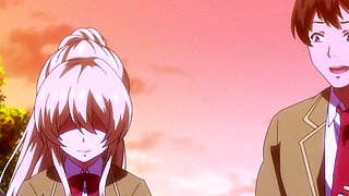 Innocent anime lady lets her lover in for the first time