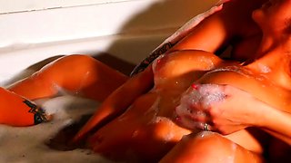 Wet and wild lesbian finger fucking session with busty babes