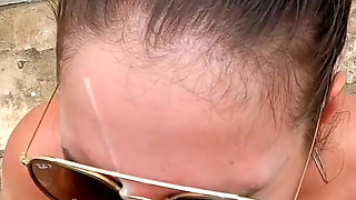 Drinking pee and cum swallow in outdoor garden!