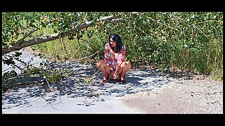 MILF slut got caught orgasming in the woods