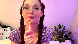 Skinny teen brunette masturbating with toy