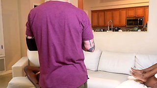 Blowjob for big cock from college brunettes