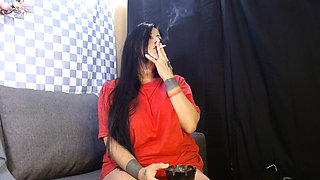 Panties and T-shirt Smoking