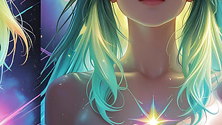 Cosmic Neon Beauty Portrait with Luminous Eyes Dreamlike Fantasy Ai Art Slideshow