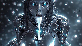 Glossy Robotic Whore in Reverse Cowgirl - Screaming, Squirting Cum from Mouth on Huge Tits