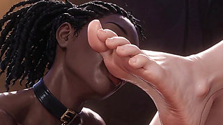 Interracial Foot Worship - Ebony Slave Serving Blonde Queen Feet