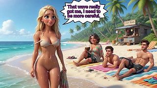 Married Blonde's Beach Tease Becomes Wild House Game with Husband and Young Men (ai Generated)