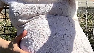 Pregnant Russian Babe Plays on Football Court