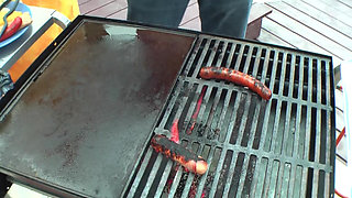 Bodybuilder Stud Pounds Blonde MILF & Latina Slut in Orange Hardcore Threesome