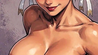 Chun-li Cock Teasing, Bald Pussy in the Club, Cumming on a Lucky Woman