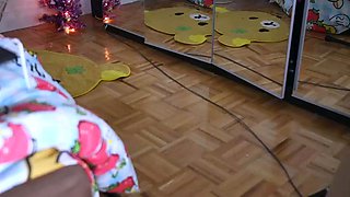 Small titted brunette Sharron with glasses masturbates