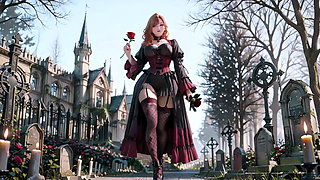 Redhead Gothic Muse: A Forbidden Encounter in the Dark Cemetery.