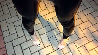 Latex Sissy in 20cm Platform Stilettos - Public Park Whore