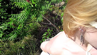 Gorgeous Blonde Gets Nude Outdoors and Gives Handjob