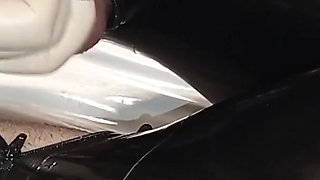 The Slave All in Latex Had to Take Good Care of Me, Until My Orgasm and His Cumshot. 3 Angle