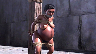 Pregnant African Slave in Bondage - Desperate for More Cum & Breeding