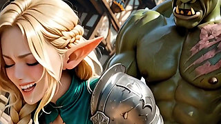 Blonde Elf Babe Gets a Pounding From the Orc King's Cock, Waifu Hentai Animation