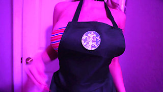 Starbucks Barista Liv Anders Gets Face Fucked in Uniform at Work - Big Fake Tits, Sloppy Blowjob