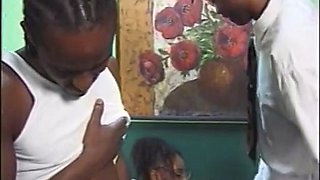 Classic ebony office foursome. The redbone sexy af.: Blowjob, Doggy  Missonary Porn