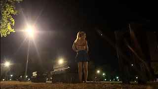 Changing outfit in public park at night and flashing naked.