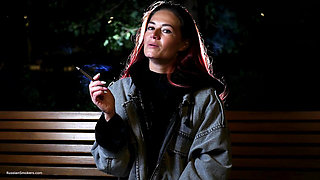 Sexy Russian Beauty Smoking Cigarette by Seaside