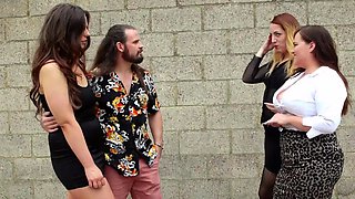 Cockhungry CFNM babes giving blowjob