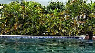 Sperm Floating in the Pool, Hard Sex in the Water, Double Orgasm.