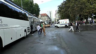 Beautiful amateur blonde barmaid paid sex in public