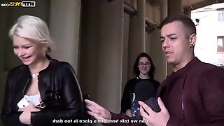 threesome in nature with cute blonde hooker