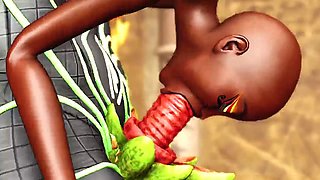 Anubis has some fun with a smoking hot ebony beauty in an ancient temple