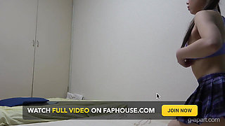 Short Tank Top Spills Out Big Tits, Thighs and Legs in Miniskirt, Wedgie Thong Panties, Busty Japanese Girl Erotic Room Cleaning