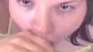 Young Blonde Babe Sucks and Rides Her Dildo