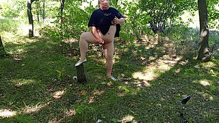 Stepmother in the Park Masturbates Her Pussy to a Powerful Squirt