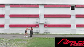 Naughty Jock Takes Tractor Tire Challenge And Barebacks Hun