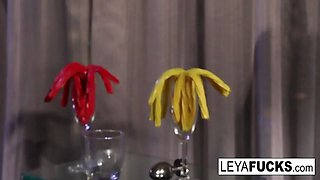 Leya Falcon shows 16 licorice sticks inside her ass
