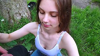 Cute Stepsister teases with her boobs outdoor. I had to