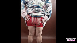 Teasing in My Red Body Stocking and Big Tits (amateur MILF Wife Mature BBW Homemade)