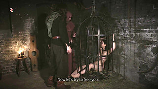 A Naked Witch in a Cage Gets to Feel Ice-cold Water and Hot Wax