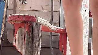 Angel Sexy Nake on the Chair Outside